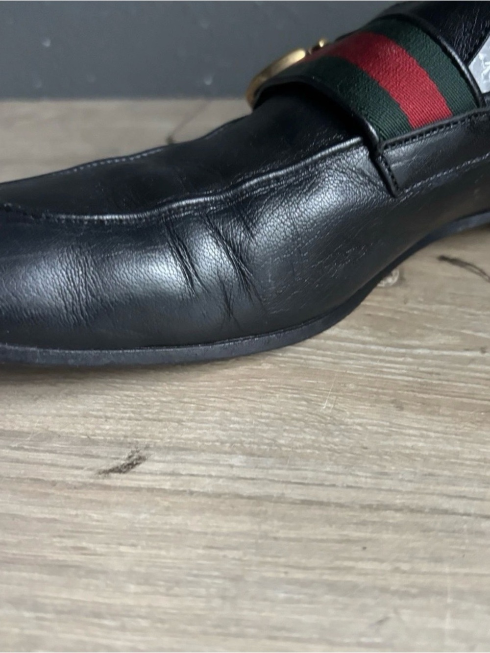 GUCCI Mens Donnie Web Double GG Loafers Heels Black Leather Sz 8.5 - Picture 12 of 16